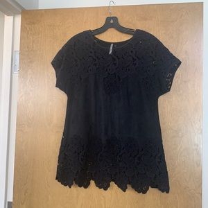Yoana Baraschi Black Suede and Lace Top